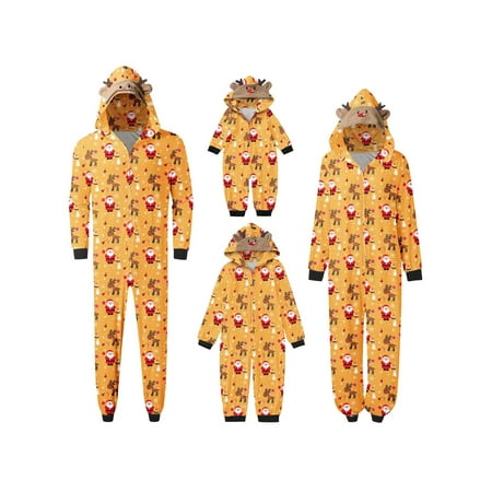 

EYIIYE Family Matching Christmas Pajamas Jumpsuits Letter/Santa/Tree/Print Long Sleeve Zipper Hooded Long Romper Sleepwear PJS