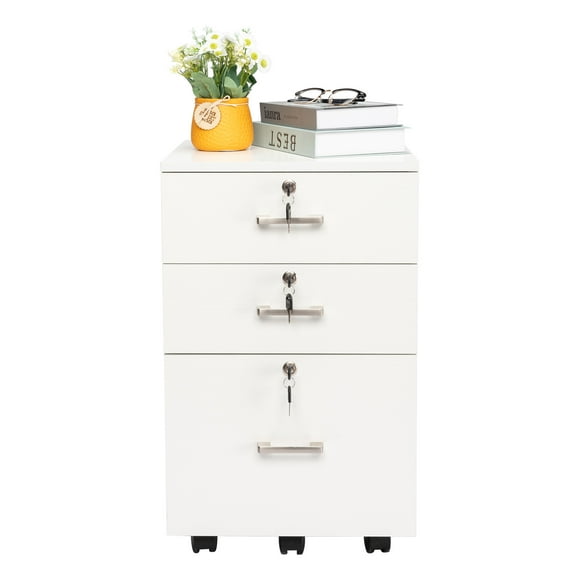 White Wood Grain Storage Cabinet with 3 Drawers, Mobile File Cabinet for Office or Home Organization