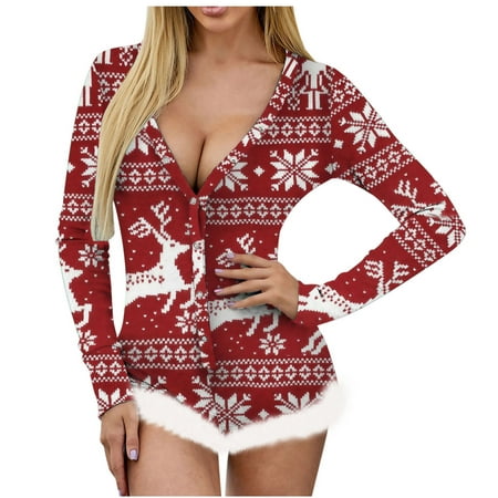 

Womens Christmas Not Positioned Print V neck Backless Feather Detail Long Sleeve Sexy Bodysuit Sexy Lingerie Pajamas Women Sexy Naughty Lace Strappy Teddy Babydoll Exotic Lingerie A617-20473