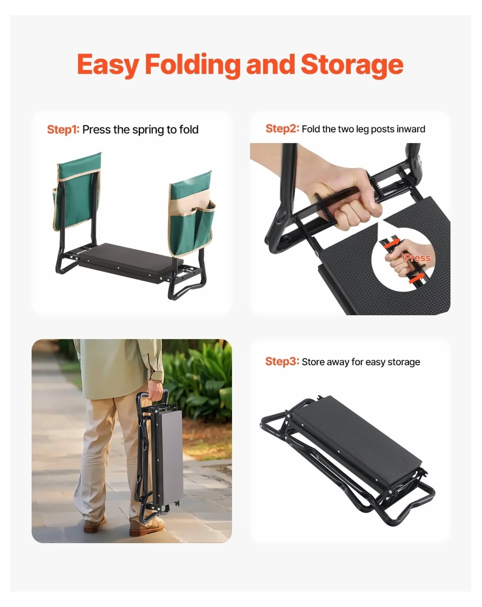Garden Kneeler and Seat, 330lbs Capacity - Folding Garden Stool with EVA Pad & Tool Bags - Heavy Duty Garden Bench for Weeding, Planting, & Outdoor Use