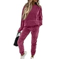 thumbnail image 2 of longantii Velour Lounge Sets for Women 2 Piece Velvet Tracksuits Jogging Hoodie Sweatsuits Soft Sports Leisure Jogger Outfit Purple Pink XXL, 2 of 5