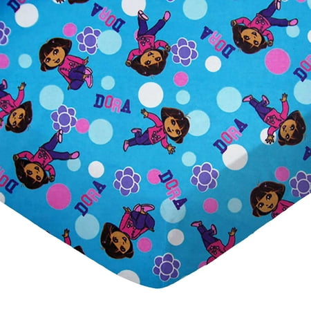 SheetWorld Fitted 100% Cotton Flannel Play Yard Sheet Fits BabyBjorn Travel Crib Light 24 x 42, Dora Blue