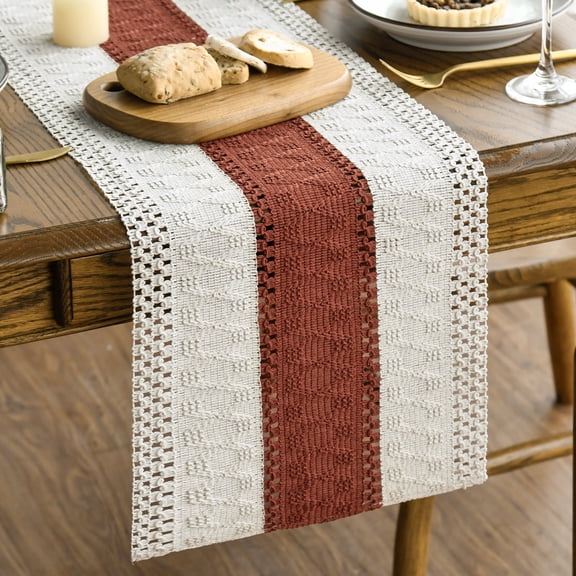 Sm:)e Boho Macrame Caramel Farmhouse Table Runner 12x72 Inch, Seasonal Holiday Hollow Kitchen Dining Table Decoration for Home Party Decor