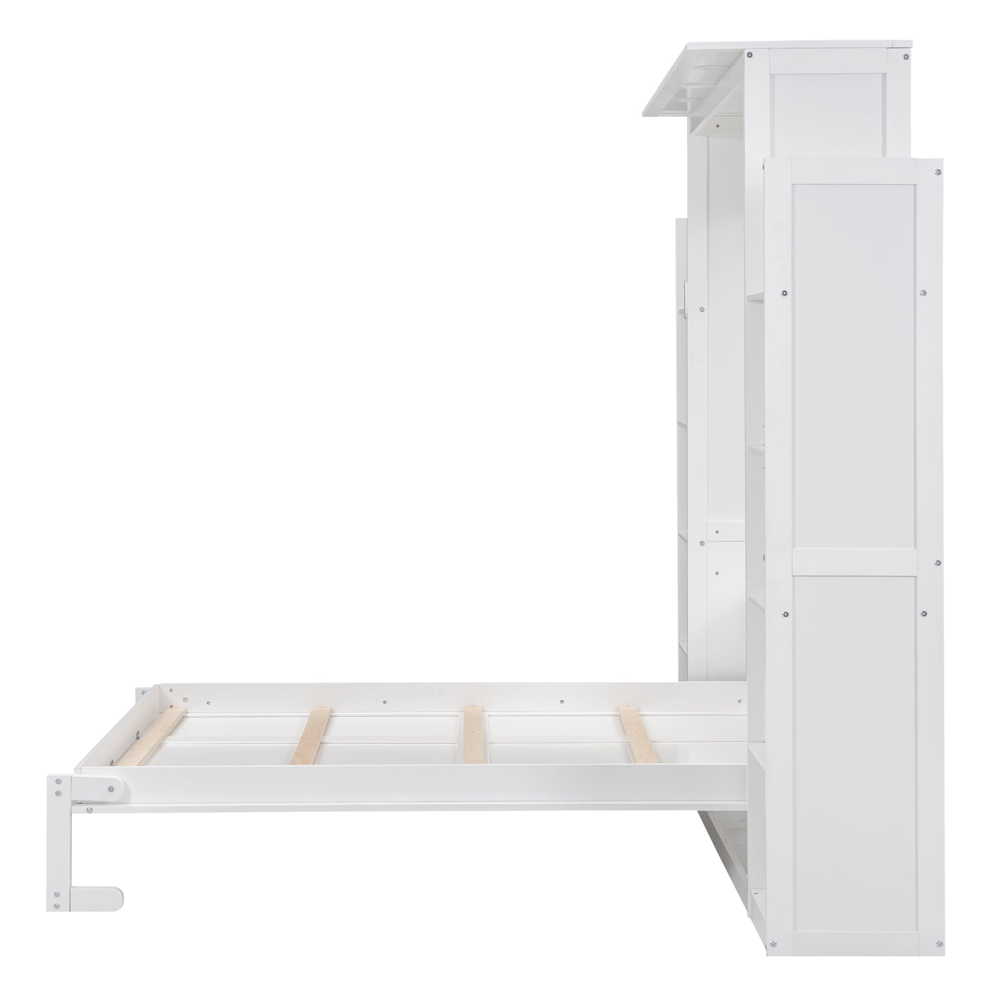 Noble House Full Murphy Wall Bed with Shelves & LED Lights,White