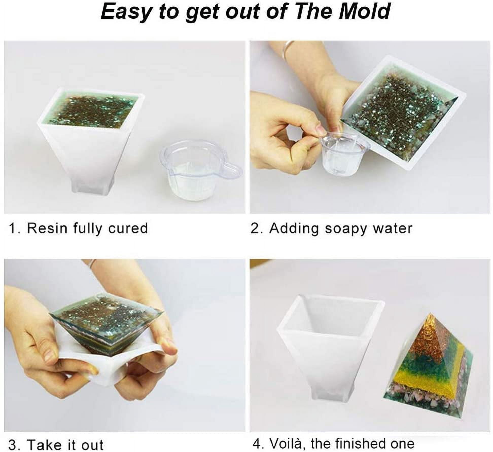 Silicone Resin Molds 5Pcs Resin Casting Molds Including Sphere, Cube, Pyramid, Square, Round with 1 Measuring Cup & 5 Plastic Transfer Pipettes for Resin Epoxy, Candle Wax, Soap, Bowl Mat etc