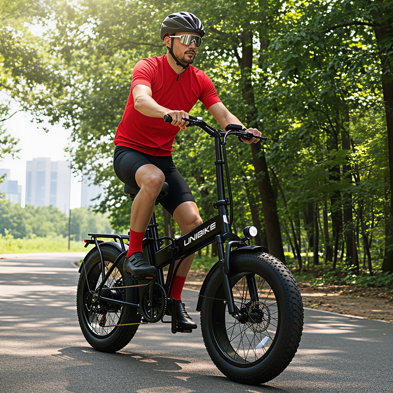 Unibike 748W Peak Motor Ebike, Foldable Electric Bike for Adults, 20*4.0'' Fat Tire Mountain Bicycle, 48V 15AH, 7-Speed E-bike