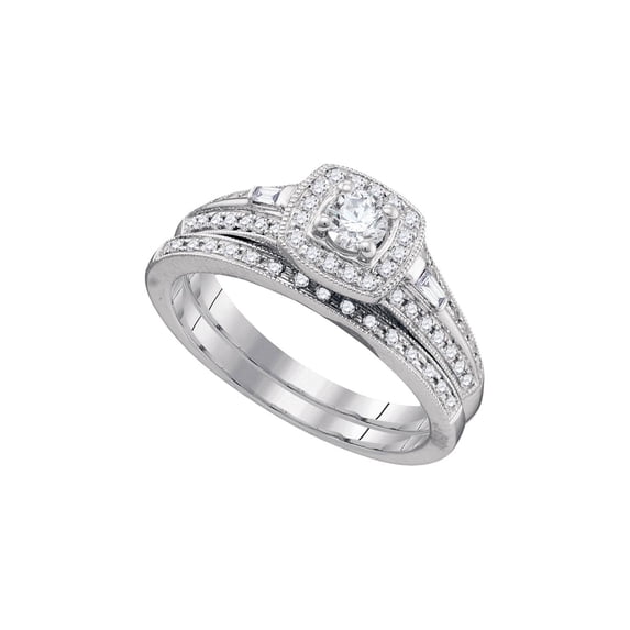 Diamond Princess 10k White Gold Round Diamond Bridal Wedding Ring Band Set 1/2 Cttw