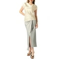 thumbnail image 2 of INSPIRE CHIC Satin Top for Women's Cowl Neck Short Sleeve Dressy Casual Blouse M Beige, 2 of 6