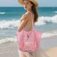 thumbnail image 3 of BadPiggies Large Mesh Beach Tote Bag for Women, Foldable Waterproof Sandproof Causal Hobo Picnic Bags - Pink, 3 of 9