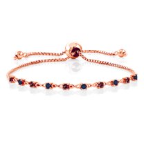 Gem Stone King 0.75 Ct Red Rhodolite Garnet Blue Sapphire 18K Rose Gold Plated Silver Bracelet for Women