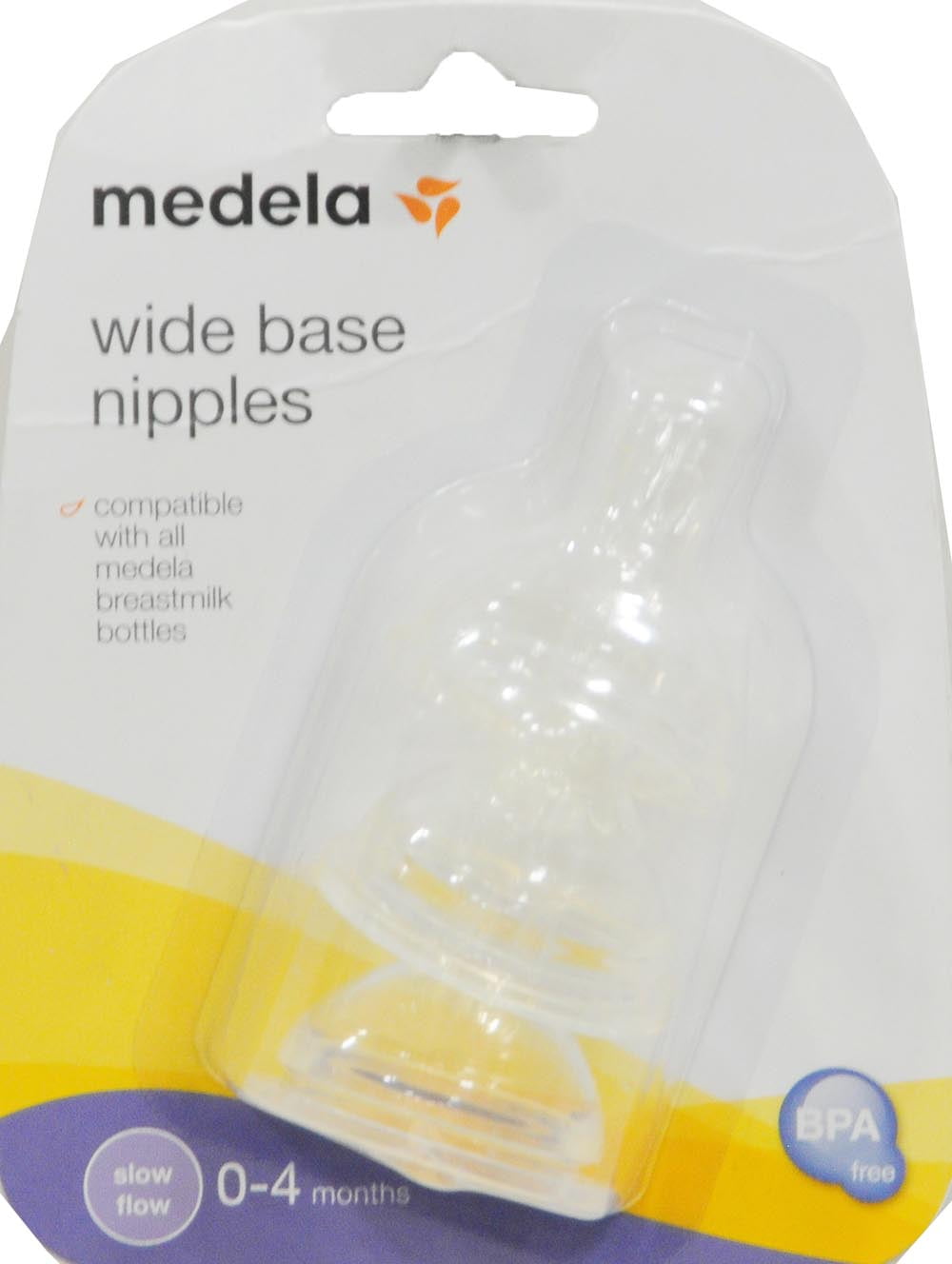 Medela Nipples, Wide Base, Slow Flow, 0-4 Months - 3 nipples