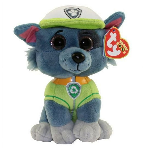 TY Beanie Boos - Paw Patrol -  ROCKY Grey Dog 6" And ROCKY CLIP 2 Piece Plush Set