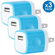 USB Wall Charger Adapter 1A/5V 3-Pack Travel USB Plug Charging Block Brick Charger Power Adapter Cube Compatible with Phone Xs/XS Max/X/8/7/6 Plus, Galaxy S9/S8/S8 Plus, Moto, Kindle, LG, HTC, Google