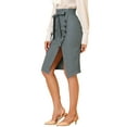 thumbnail image 5 of Allegra K Women's Button Decor Split Belted Tie Waist Pencil Skirt, 5 of 7