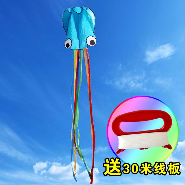 风筝批发潍坊新款荔华4米软体章鱼风筝长尾送线板八爪鱼厂家70*4004米蓝彩章鱼送30米线板 Deng Xun unisex