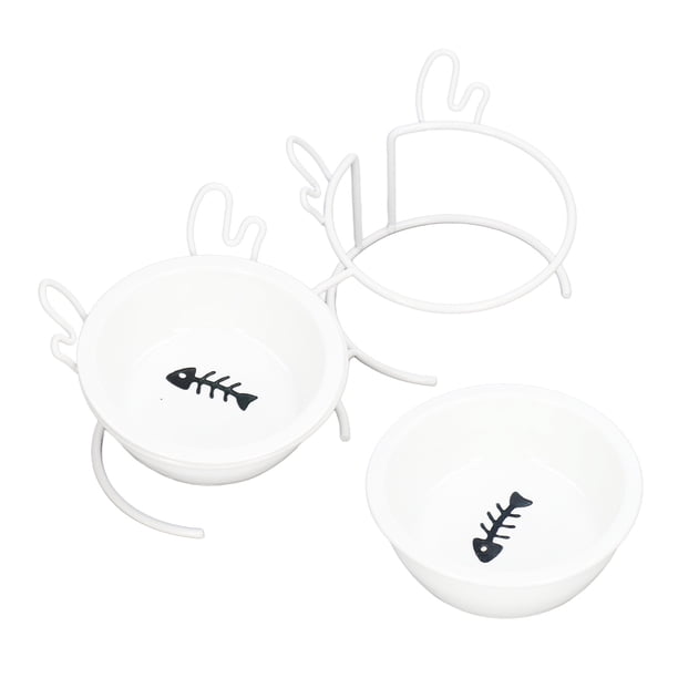 Cuencos Dobles De Cerámica Para Gatos, Estables Y Fáciles De Limpiar, Cuencos Dobles De Porcelana Para Gatos, Resistencia Al Deslizamiento Con Soporte De Metal Para Perros ANGGREK NO