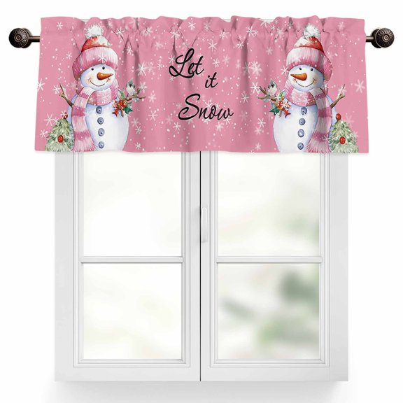 Merry Christmas Valances for Windows, 60 x 18in, Snowman with Pink Rod Pocket Kitchen Valance Curtain Light Filtering Window Treatments for Living Room Bedroom, 1 Panel