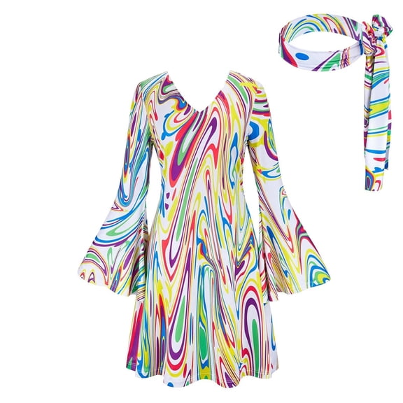 70s Disco Fancy Dress Outfits for Women, 60s 70s 80s 90s Hippie Costume Disco Dress, Groovy Disco Dress, Retro Disco Outfit, Halloween Floral Party Dresses Trendy Vacation,BeigeL