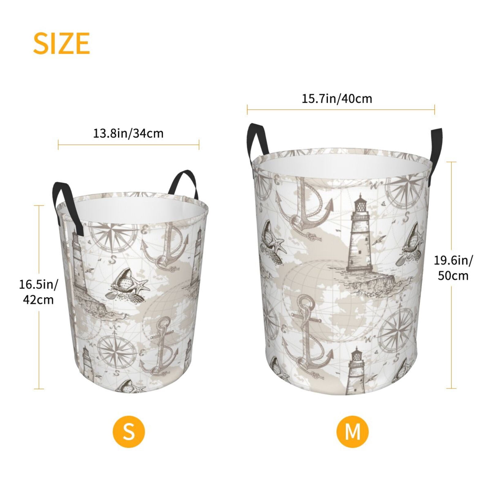 Large Laundry Basket with Handles - vintage starfish lighthouse anchor Kids Baby Dirty Clothes Laundry Hamper for Bedroom Aesthetic