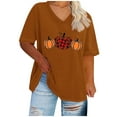 thumbnail image 2 of Fiudx Ofertas Flash Del Día Solo En Línea Camiseta Básica de Verano de Color Sólido de Manga Corta Calabaza con Acción de Gracias con Cuello En V Grande para Mujer, 2 of 4