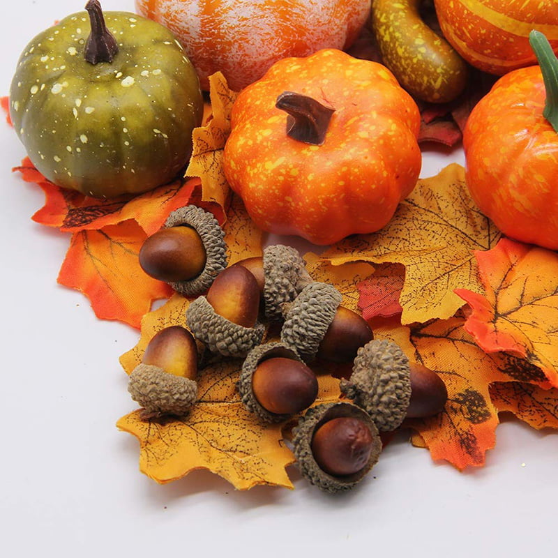 50Pcs Fall Harvest Decor Artificial Mini-Pumpkin Gourd Acorn Berries Maple Leaf 