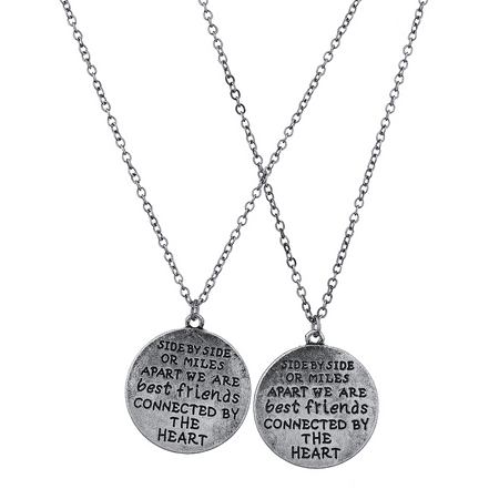 Lux Accessories Burnish Silver Side by Side Best Friends BFF Charm Necklace (Friend Verses Best Friends)