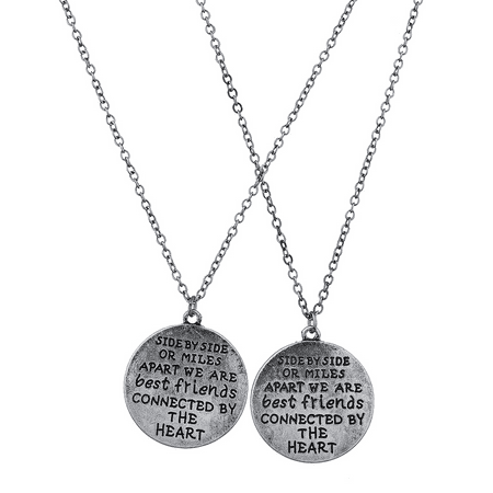 - Lux Accessories Burnish Silver Side by Side Best Friends BFF Charm Necklace 2PC