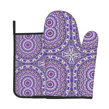 

Oven Gloves Hot Pads For Kitchen Decor Purple Mandala Seamless Pattern Heat Resistant 2pcs For Cooking Baking Bbq
