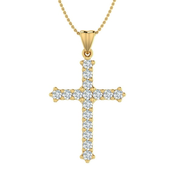 1/2 Carat Diamond Cross Pendant Necklace in 10k Yellow Gold (Silver Chain Included)