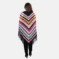 thumbnail image 2 of TAMSY Black with Multicolor Stripe Pattern Cotton Hand Chrochet Poncho - One Size Fits Most Birthday Christmas Gifts, 2 of 3