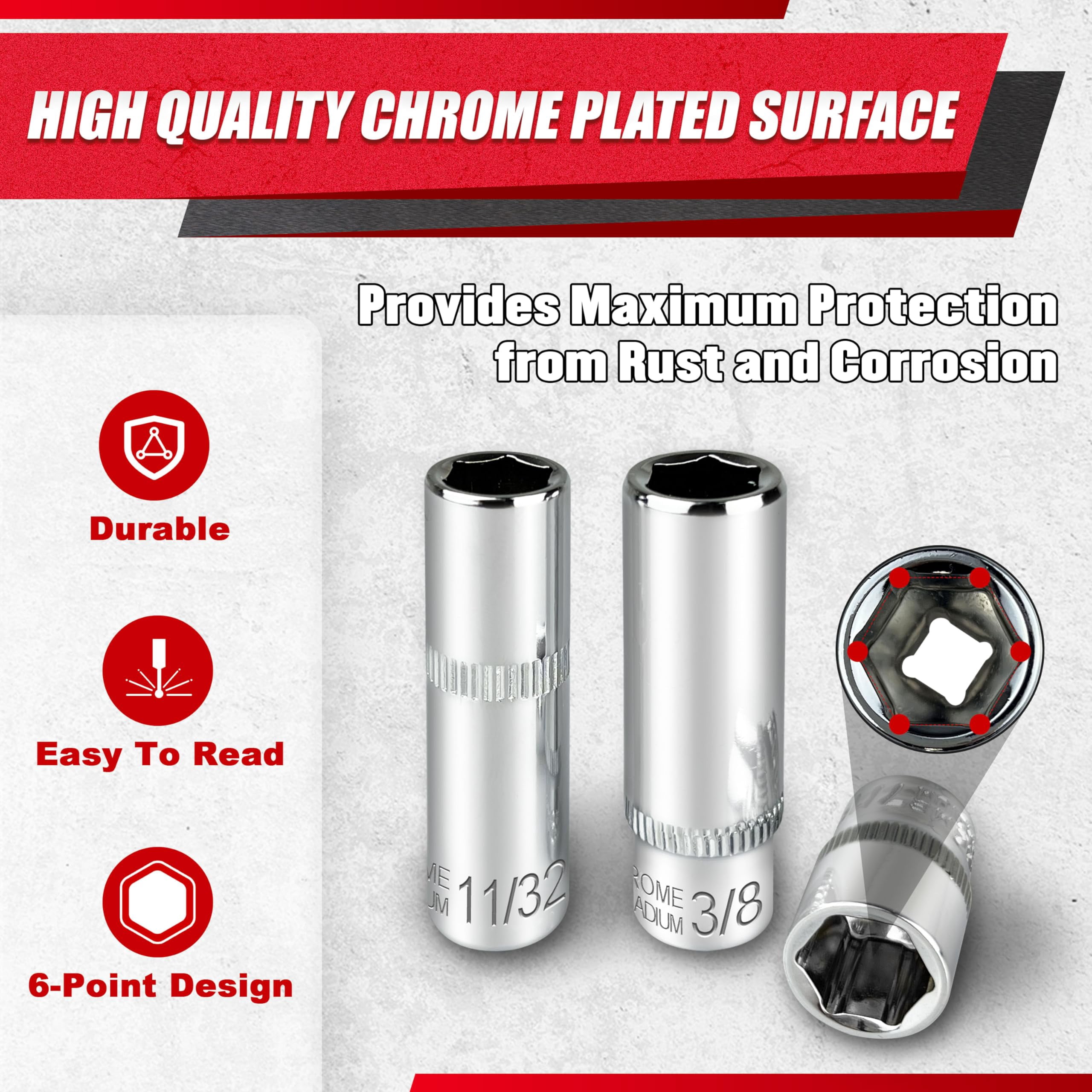28pcs 1/4" Drive Impact Socket Set Master Sae  Deep&shallow With Universal Joint Extension Bar Ratchet Wrench Hex Bit Holder Spinner Handle 6 Point Cr-v Steel Mirror Chrome