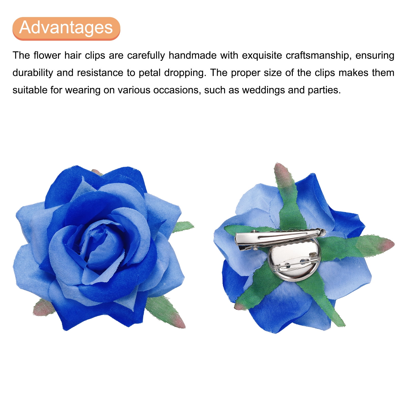 24 Pcs Rose Flower Hair Clips 3 Inch Flower Hair Pins for Women Hair Accessories Blue