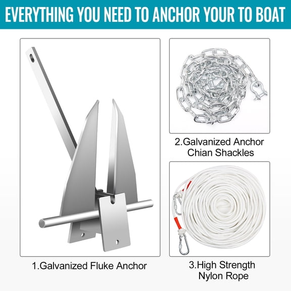 RIGMEC Heavy Duty 13 Lb Danforth Anchor Kit with Chain, Shackle & Rope, Marine Anchor for Pontoons, Dinghies, Yachts and Fishing Vessels