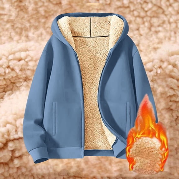 Wyobmus Women's Casual Full Zip Up Sherpa Lined Hoodies Cozy Oversized Hooded Sweatshirt Jacket with Pockets Winter Warm Fleece Outerwear Coat Blue