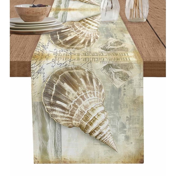 Coastal Conch Table Runner 72 Inches, Summer Beach Nautical Ocean Bed Runner Dresser Scarves Tabletop for Indoor Outdoor Parties/Ceremony/Banquet, 16" x 72"