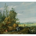 thumbnail image 2 of Esaias van de Velde 13x12 Black Ornate Wood Framed Double Matted Museum Art Print Titled: A Rocky Landscape with Travellers and a Horseman on a Path, a View of a Town in the Distance (1, 2 of 5