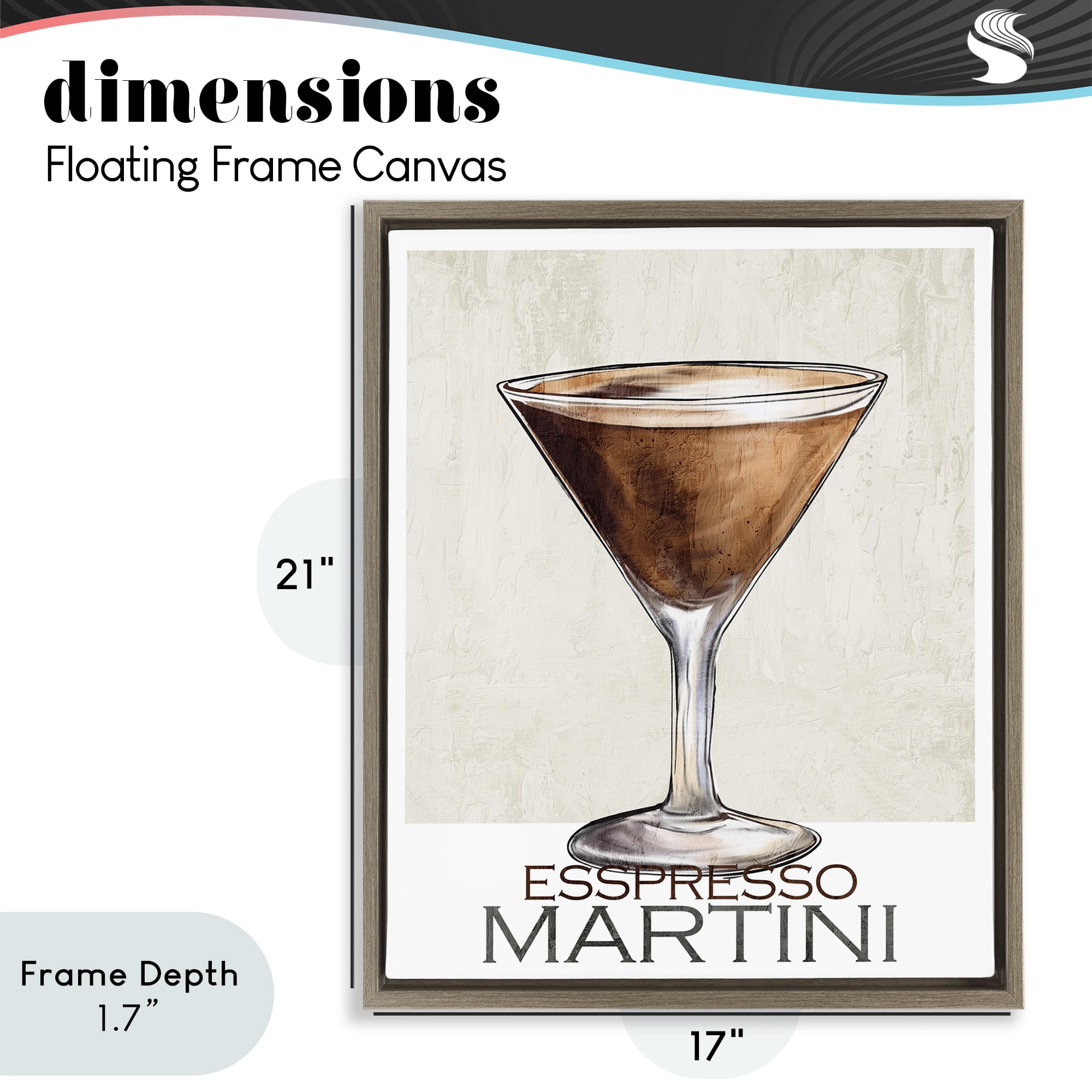 Stupell Industries Sophisticated Espresso Martini Brown Framed Floater Canvas Wall Art, design by Kim Allen