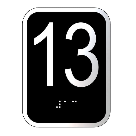 Elevator floor number 13 sign- Elevator Jamb Plate 13 ( 3x4, cast Iron, Black, Double sided tape) -ref17222