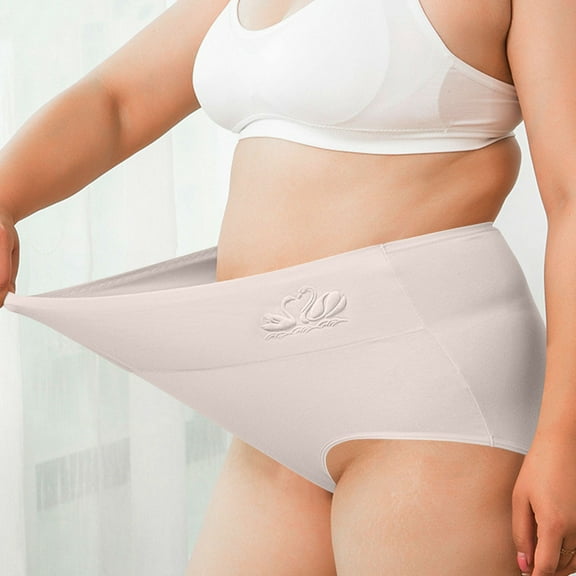 Voncos Womens Stretch Nylon Spandex High Waisted Tummy Control Underwear - Swan Embroidery Plus Size Panty, Gray, Sizes M-XXXXXL,Size 5XL