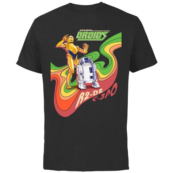 Star Wars Droids The Adventures of R2-D2 & C-3PO Retro Swirl - Short Sleeve Cotton T-Shirt for Adults - Customized-Black