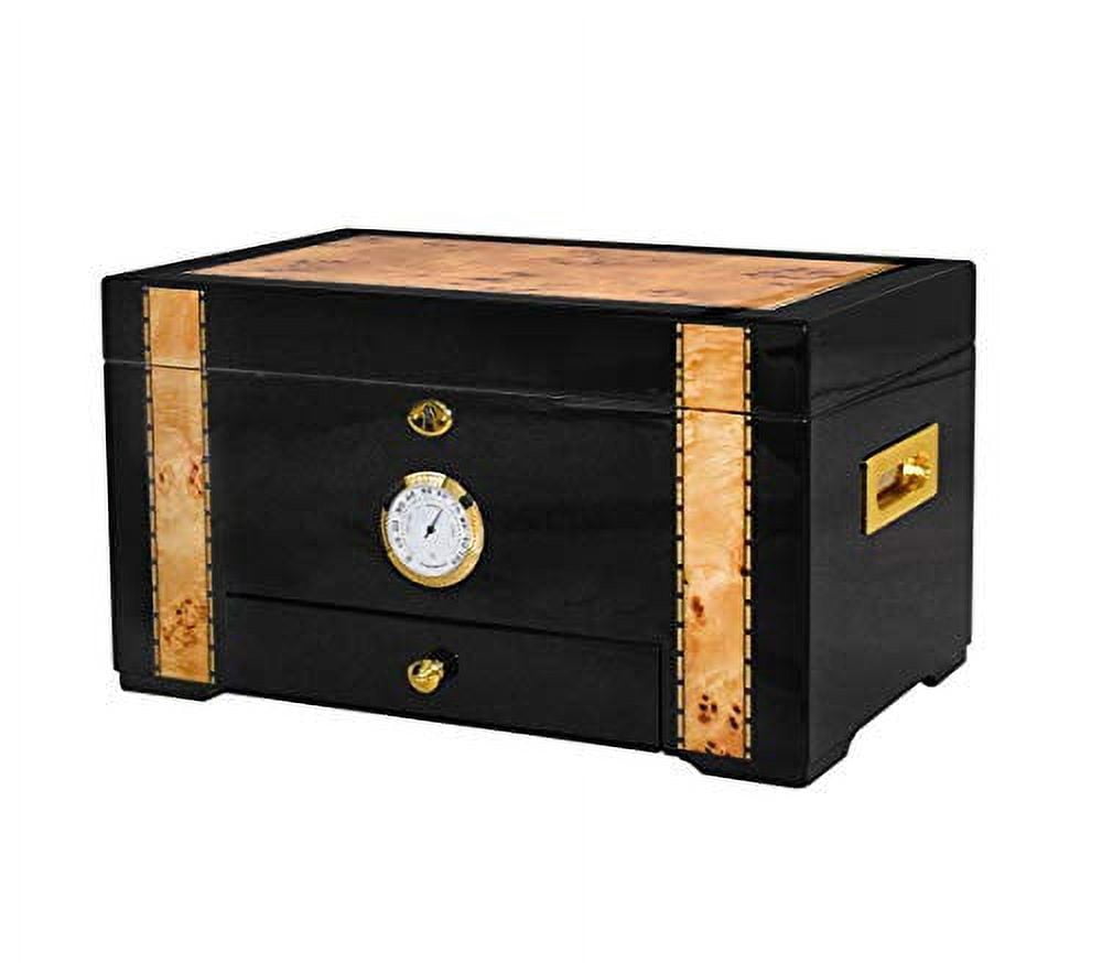 69Bourbons Cigars Humidor- Humidor Cigar Box for 150 Cigars- Cigar Box Gift for Smokers - Travel Humidor in Spanish Cedar Wood Interior, Accessory Drawer and Exterior Hygrometer for Cigar Humidor