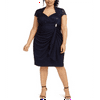 Betsy & Adam Women's Sequined Lace Draped Dress Blue Size 14W