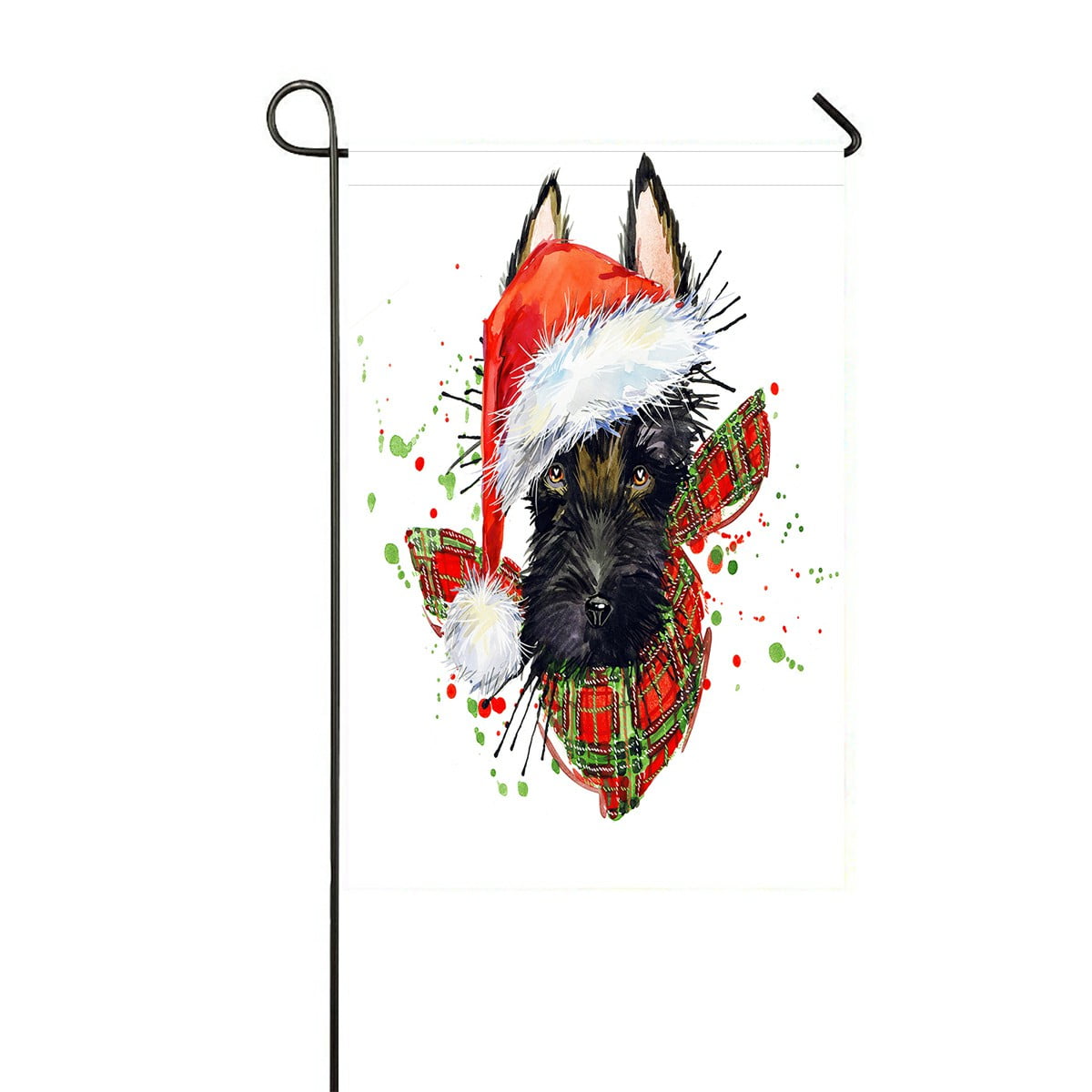 FM153 CUTE CHRISTMAS PUPPY DOG SANTA HAT AND CAT  12"x18" GARDEN FLAG BANNER 