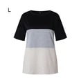 thumbnail image 1 of Camiseta de mujer Blusa de cuello redondo de manga corta con bloque de color, Color negro, L Vogacara AP002555-53, 1 of 7