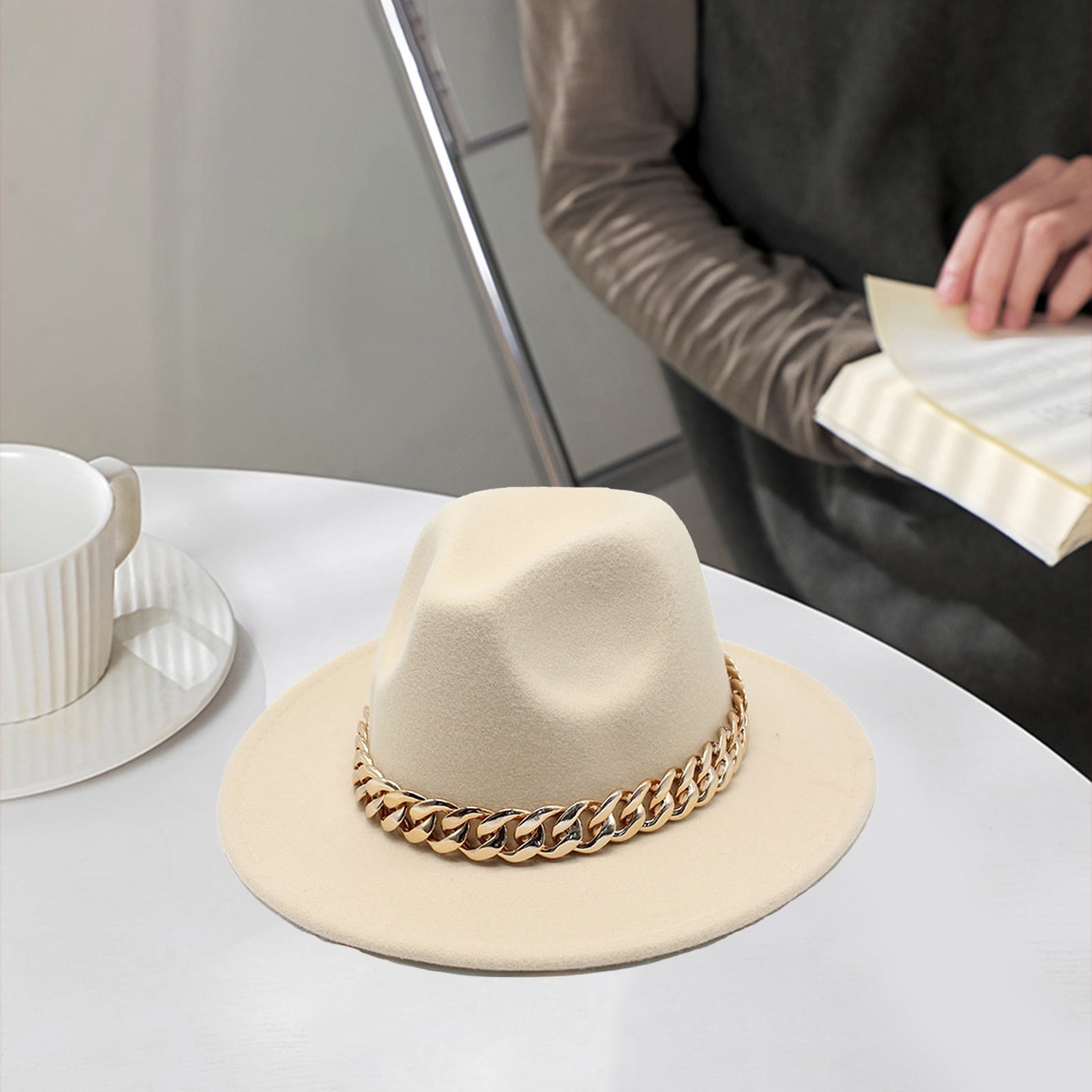 Women Men Wide Brim Western Cowboy Cowgirl Fedora Hat with  display picture 1