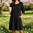 thumbnail image 2 of SETOOFF Women Round Neck 3/4 Sleeve Embroidered Shift Dress Loose A Line Short Dress with Side Pockets Casual Summer Beach Travel Weekend Shopping Outdoor Vacation Daily Outfits, 2 of 6