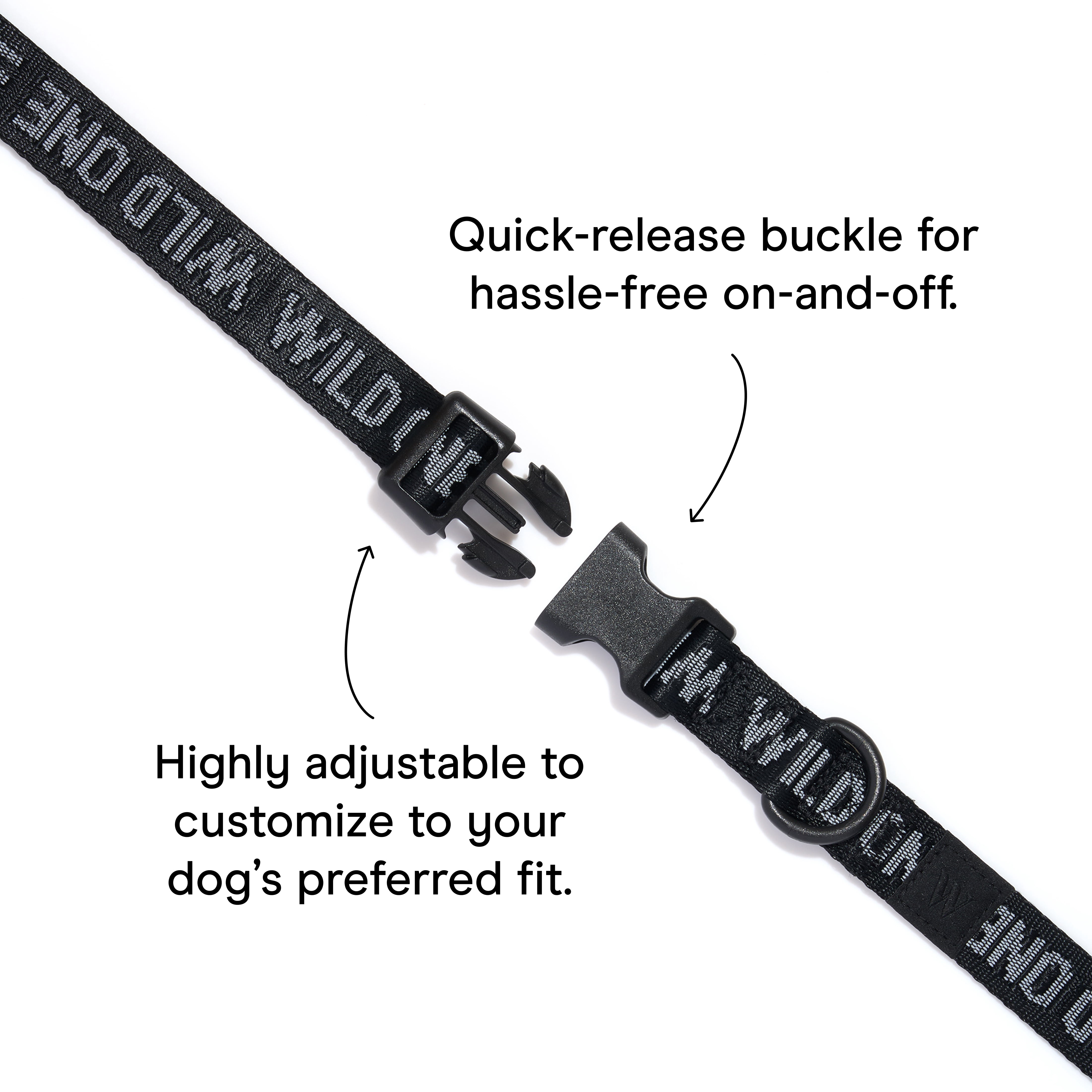 Wild One Quick-Release Adjustable Dog Collar, Black Reflective, Small