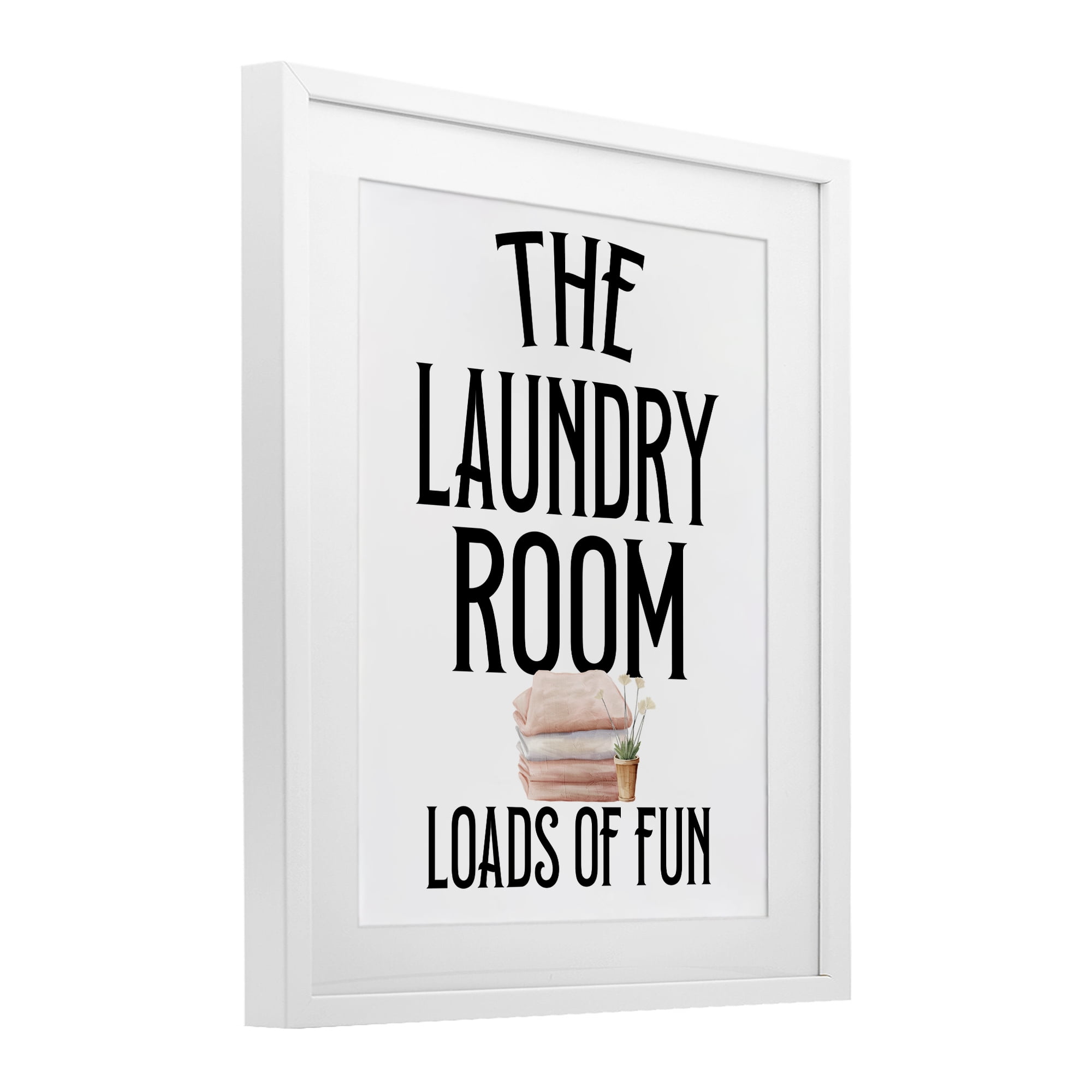 Laundry Room Fun Minimal White Framed Print Under Glass, design by Kim Allen