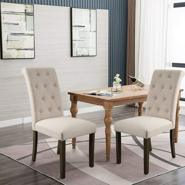 Clearance Tufted Linen Dining Chairs, High Back Cloth Dining Room Chairs