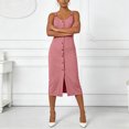 thumbnail image 6 of Womens Summer Casual Sleeveless Button Down Spaghetti Strap Square Neck Knit Dress Slim Fit, 6 of 9